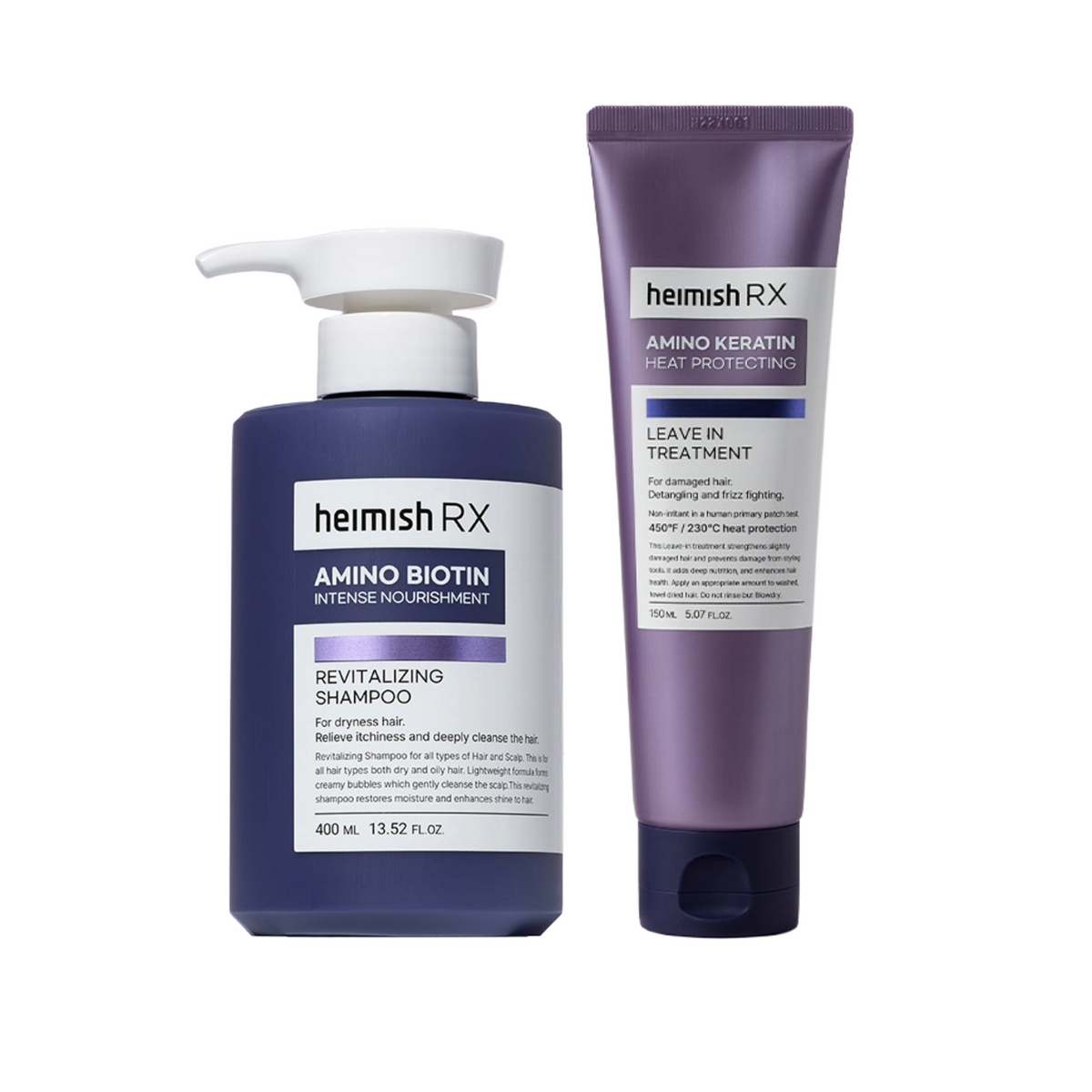 Hair Glow Duo (RX Amino Biotin Revitalizing Shampoo 400ml+RX Amino Keratin Heat Protecting Leave In Treatment 150ml)