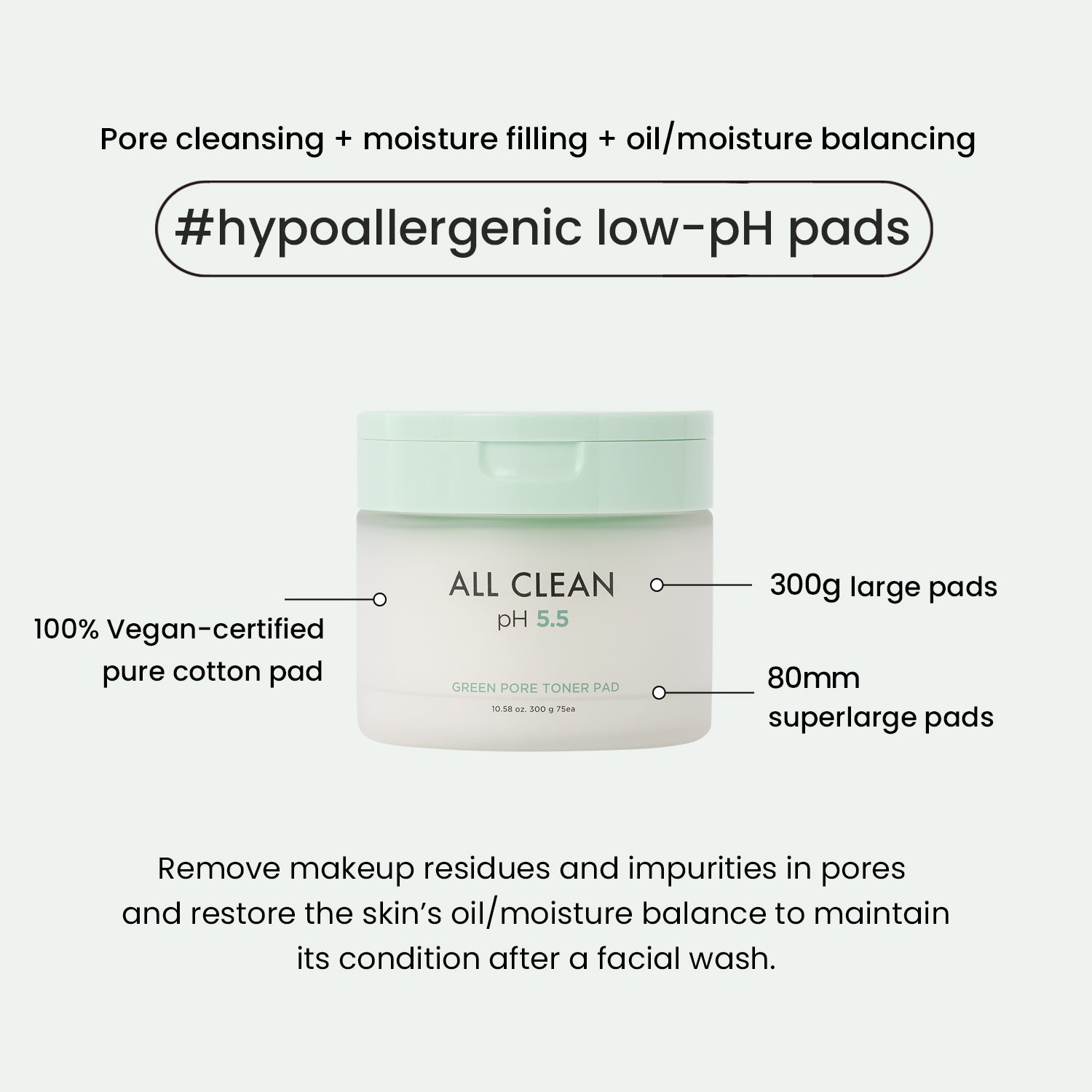 All Clean Green Pore Toner Pads 300g/10.58oz/75ea